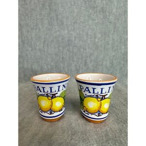 Pallini Deruta Italy Ceramic Shot Glasses Set of 2 Lemon Design Lemoncello